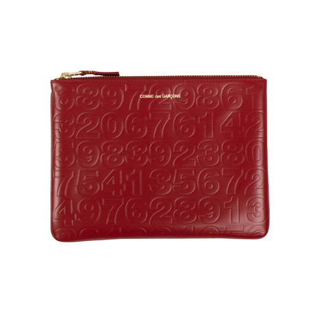 Leather Number Embossed Pouch Wallet // Red