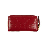 Leather Mini Wallet Clover Embossed Coin Purse // Red