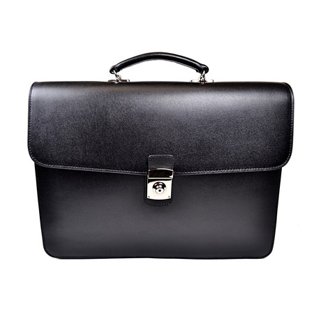 Double Gusset Italian Saffiano Briefcase // Black