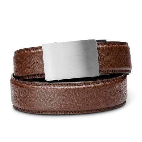 Triumph Titanium Buckle // Brown Stitched Full Grain Leather Belt