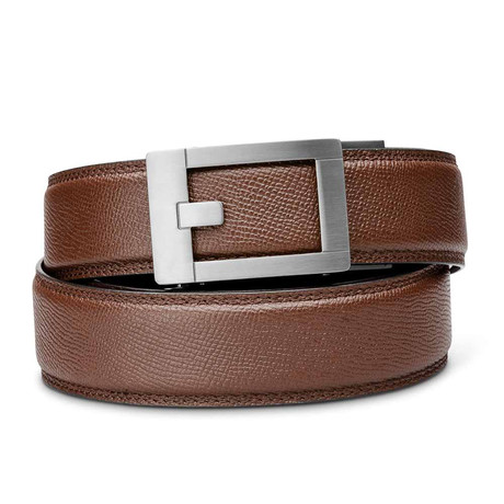 Trophy Titanium Buckle // Brown Stitched Full Grain Leather Belt