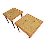 Mid-Century Low Profile Tile Top Side Tables // Set of 2