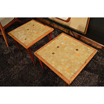 Mid-Century Low Profile Tile Top Side Tables // Set of 2