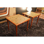 Mid-Century Low Profile Tile Top Side Tables // Set of 2