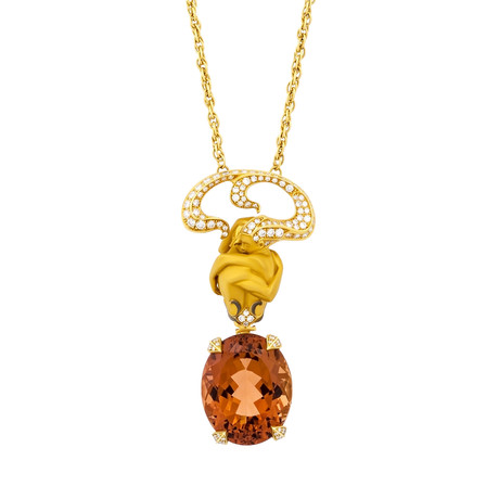 Magerit Versalles Couple Special 18k Yellow Gold Diamond + Orange Tourmaline Necklace