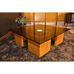 Mid-Century Smoked Glass Adjustable Base Coffee Table