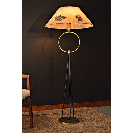 Mid-Century Circle Tripod Lamp + Rice Paper Shade