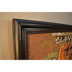 Framed Vintage Mid-Century Linen Screen Print Chariot Wall Hanging