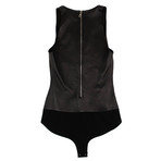 Amiri // Leather Deep V-Neck Bodysuit // Black (34)