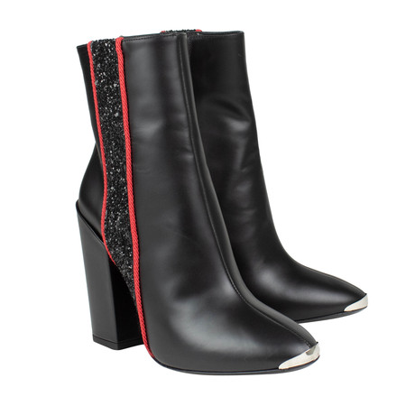 Amiri // Leather Glitter Stripe Short Boots // Black (US: 7)