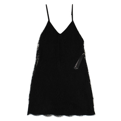 Amiri // Lace + Leather V Slip Dress // Black (34)