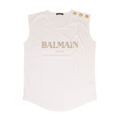 Balmain Paris // Sleeveless Cotton Logo T-Shirt // White (34)