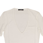 Balmain Paris // Short Sleeve Deep V Neck Knit T-Shirt // White (40)