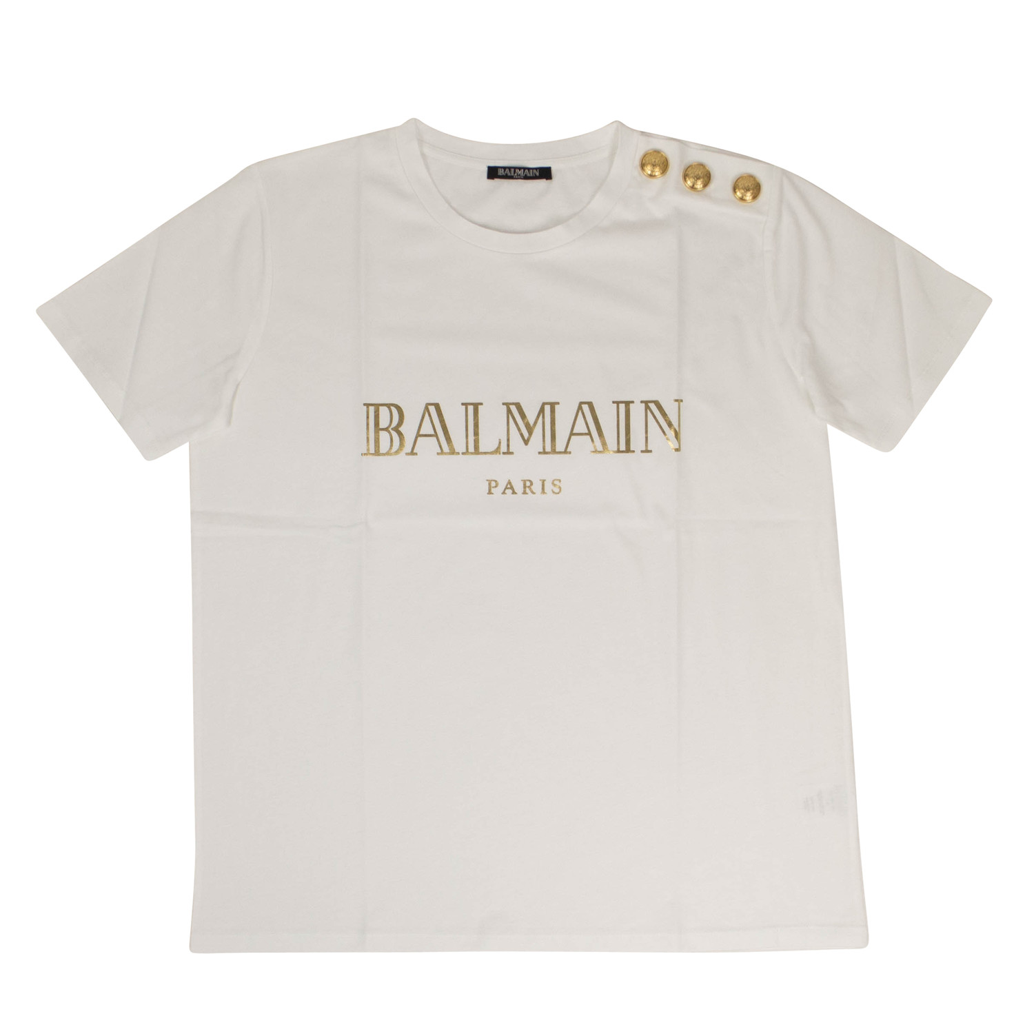 Balmain Paris // Short Sleeve Cotton Logo T-Shirt // White (34) - Women ...