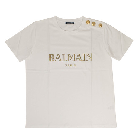 Balmain Paris // Short Sleeve Cotton Logo T-Shirt // White (34)