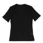 Balmain Paris // Short Sleeve Deep V-Neck Knit T-Shirt // Black (36)