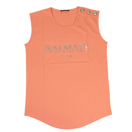 Balmain Paris // Peach Sleeveless Cotton Logo T-Shirt // Peach (34)
