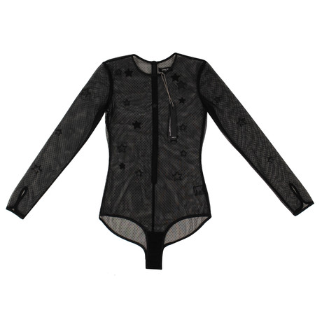 Amiri // Long Sleeve Leather Star Lace Bodysuit // Black (1) - Women's ...