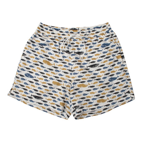 Brioni // Whale Pattern Bathing Suit // Blue + Mustard + Cream (S)
