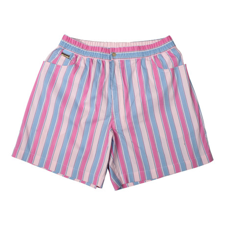 Brioni // Stripped Bathing Suit // Light Blue + Pink (S)