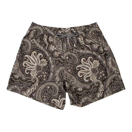 Brioni // Paisley Pattern Bathing Suit // Brown + Cream (S)