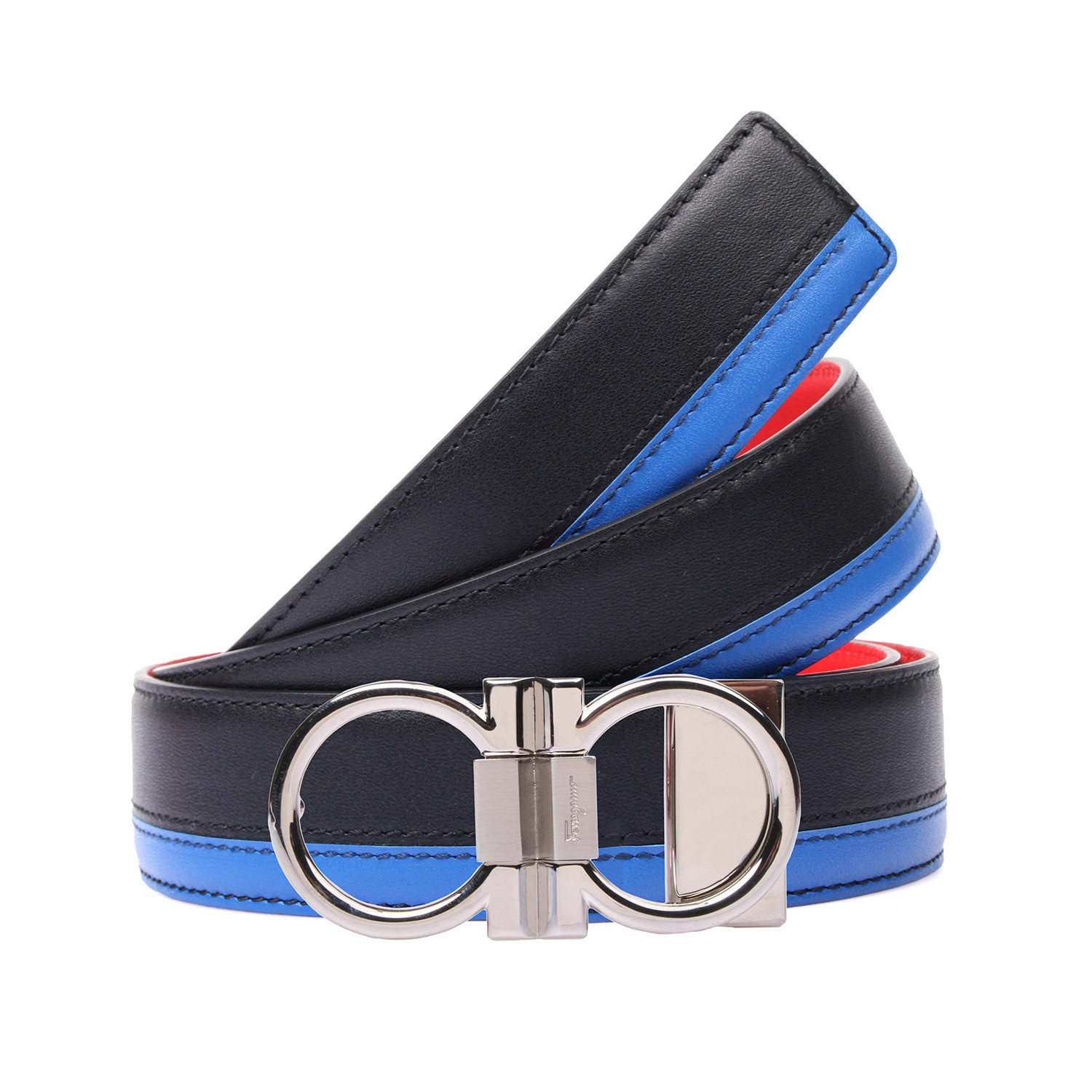 Monogram Reversible Leather Belt // Black + Blue + Red - Salvatore