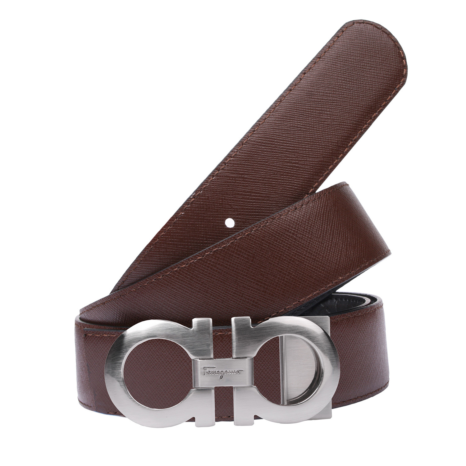 Monogram Reversible Leather Belt V2 // Black + Brown - Salvatore ...
