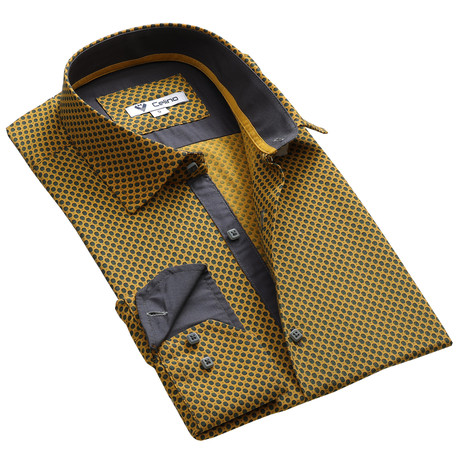 Circle Reversible Cuff Button Down Shirt // Dark Yellow + Gray (S)