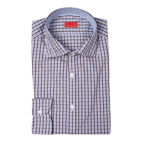 Isaia // Gavnio Checked Dress Shirt // Brown (US: 15R)