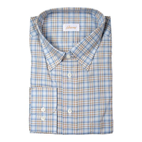 Brioni // Benny Checked Dress Shirt // Blue (Euro: 39)