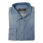 Brioni // Logan Solid Denim Shirt // Blue (39)