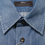 Brioni // Logan Solid Denim Shirt // Blue (39)