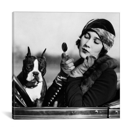 1920s Flapper In Convertible Powdering Her Cheek In Mirror W (18"W x 18"H x 0.75"D)