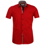 Celino // Short Sleeve Button Up // Solid Red (2XL)