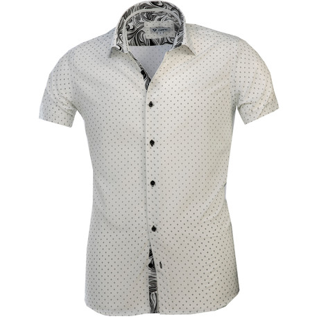 Short-Sleeve Button Up // White + Black + Gray Arrows (M)