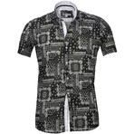 Short Sleeve Button Up Shirt // Black + Gray Paisley (2XL)