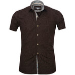 Short-Sleeve Button Up // Chocolate Brown + Blue Paisley (L)