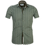 Short Sleeve Button Up Shirt // Green + White (L)