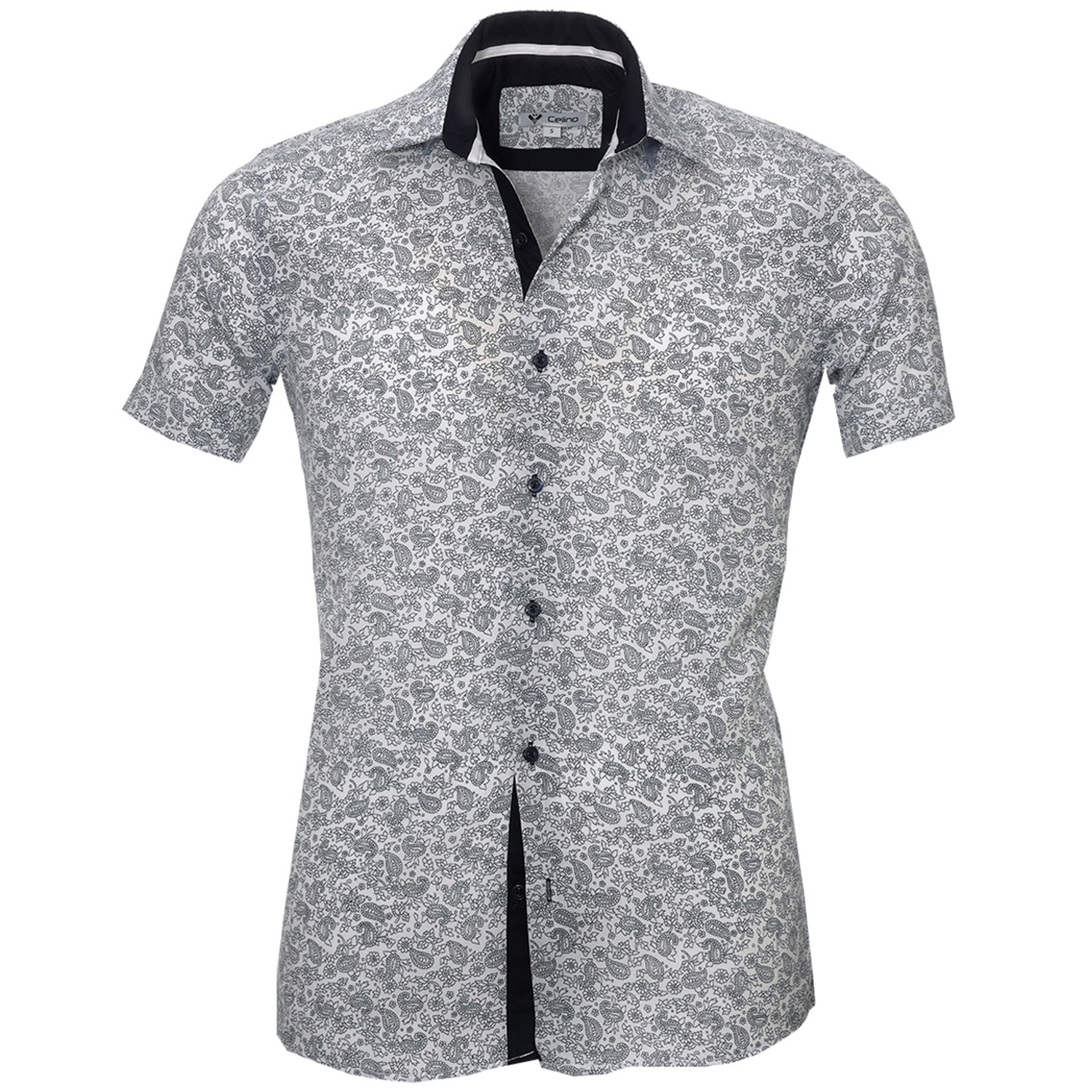 Short Sleeve Button Up Shirt // White + Navy Blue Floral (3XL) - Shirts ...