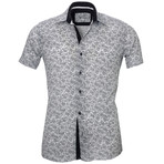 Short Sleeve Button Up Shirt // White + Navy Blue Floral (M)