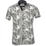Short Sleeve Button Up Shirt // White + Black Floral (M)