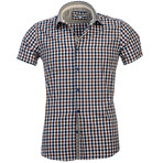 Celino // Short Sleeve Button Up // Brown + Blue Checkered (XL)