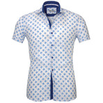 Short-Sleeve Button Up // White + Blue Floral (XL)