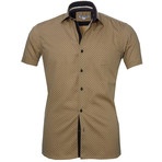 Short-Sleeve Button Up // Tan + Brown Check (XL)