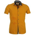 Short Sleeve Button Up // Yellow + White Dots (XL)