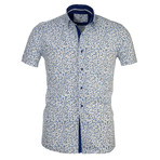 Short Sleeve Button Up Shirt // Blue + White Floral (3XL)