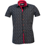 Short-Sleeve Button Up // Black + Red + Blue Floral (XL)