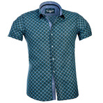 Short Sleeve Button Up Shirt // Pastel Blue + Yellow Floral (2XL)
