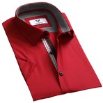 Celino // Short Sleeve Button Up // Solid Red (M)