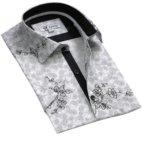 Celino // Short Sleeve Button Up I // White + Black Floral (3XL)